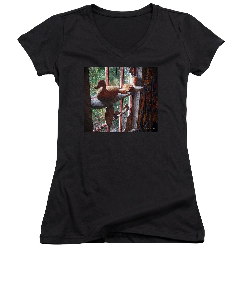 2d Women's V-Neck featuring the photograph Workshop Window by Brian Wallace