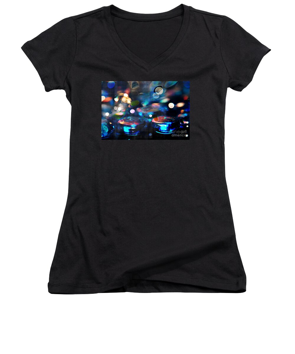Night Lights Women's V-Neck featuring the digital art Would You Please Step Outside? by Margie Chapman