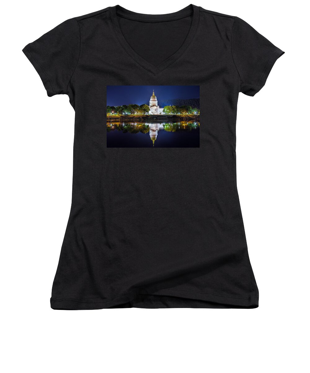 West Virginia Women's V-Neck featuring the photograph WV Capitol by Mary Almond