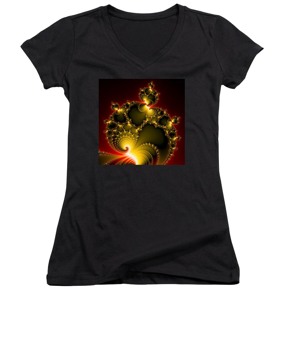 Mandelbrot Set Women's V-Neck featuring the digital art Yellow and red abstract fractal art square format by Matthias Hauser