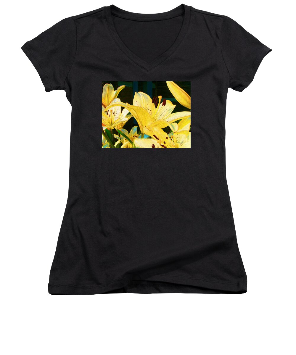 Lily Women's V-Neck featuring the photograph Yellow Lilies by Claire Bull