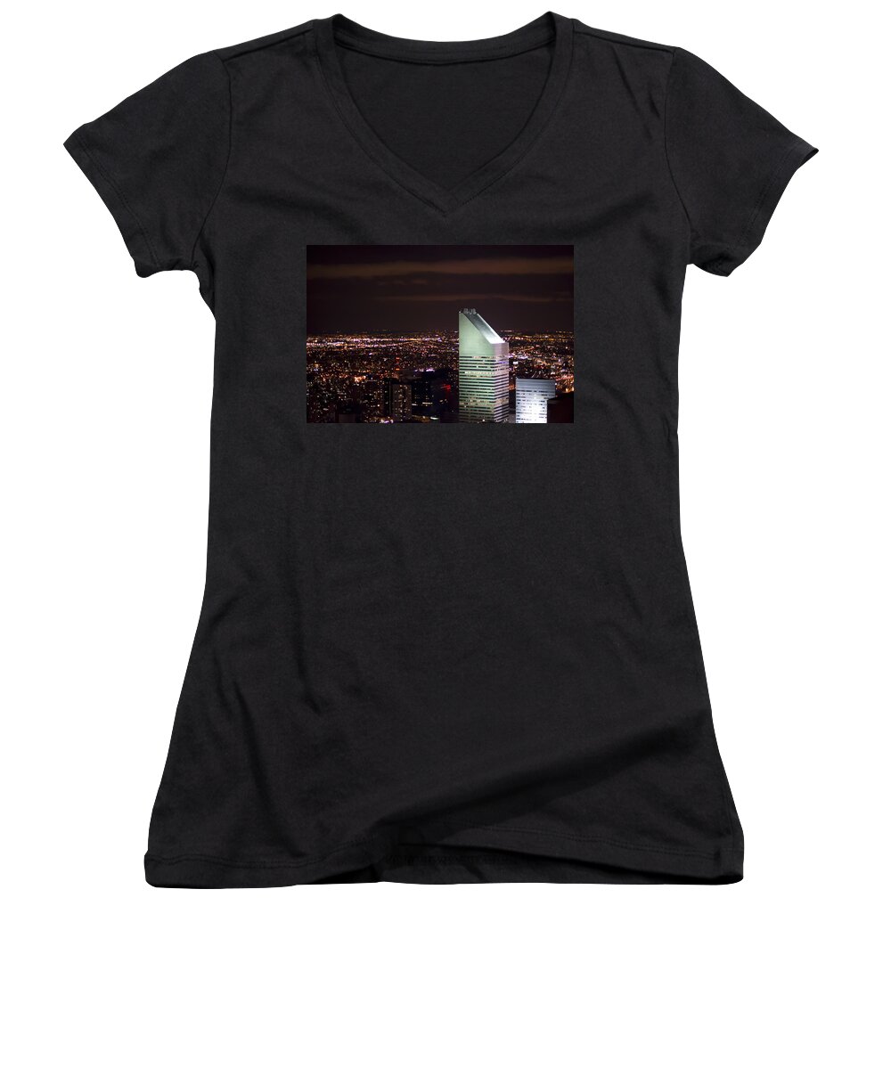 Citicorp Women's V-Neck featuring the photograph Night view by Theodore Jones