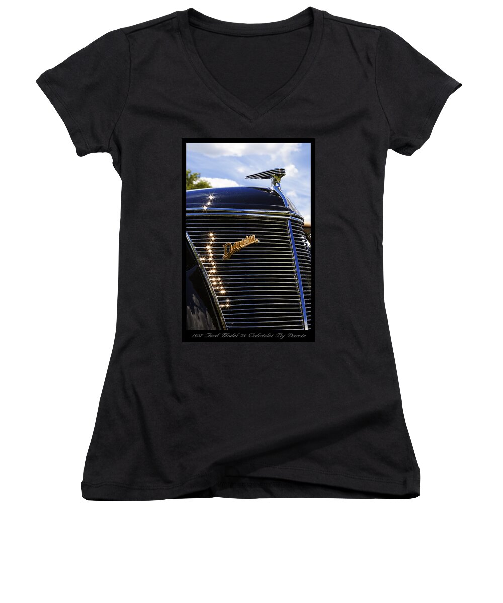 1937 Women's V-Neck featuring the photograph 1937 Ford Model 78 Cabriolet Convertible by Darrin by Gordon Dean II