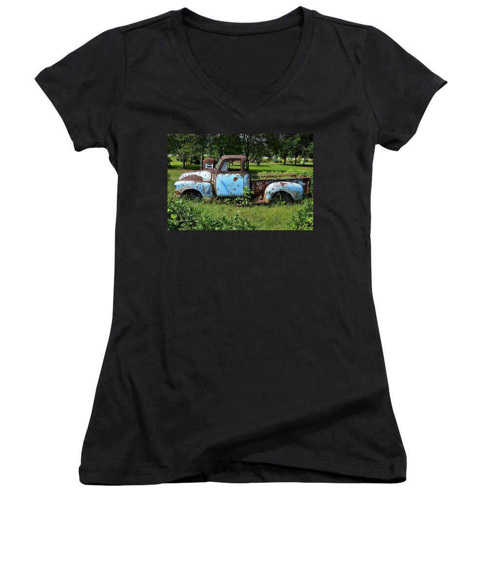 Chevy Women's V-Neck featuring the photograph '48 Chevy #1 by Paul Mashburn