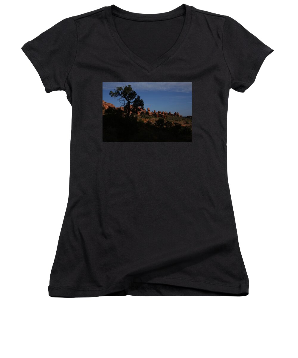 Arches Women's V-Neck featuring the photograph Arches National Park #1 by Benjamin Dahl