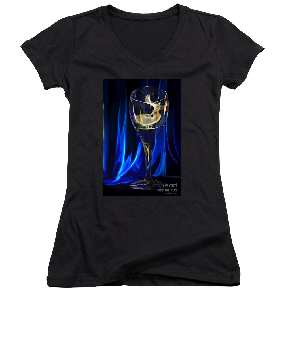 Wine Glass Women's V-Neck featuring the photograph Blue compliments me #1 by Danuta Bennett