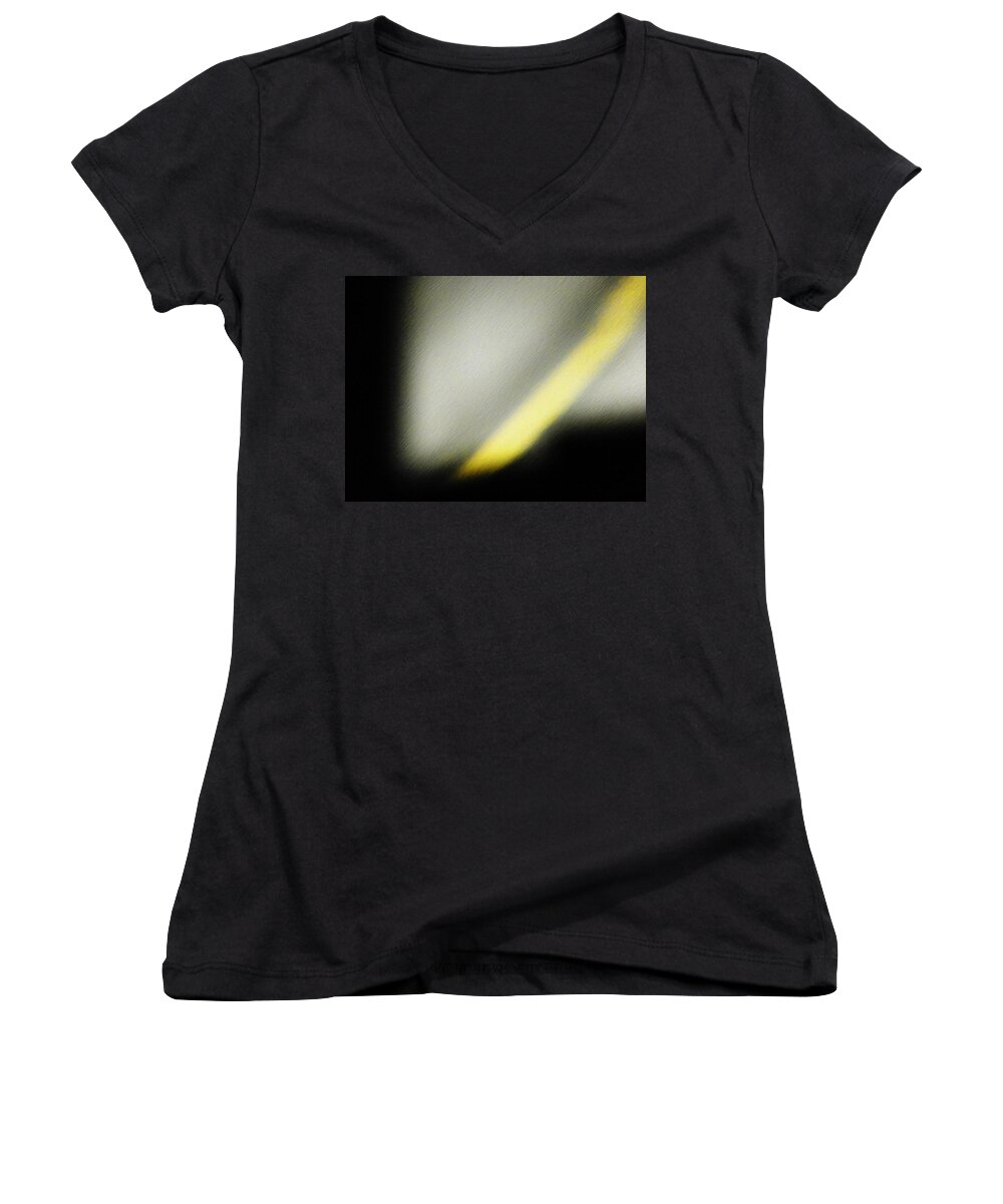 Abstract Women's V-Neck featuring the photograph The Yellow Line #1 by Lenore Senior