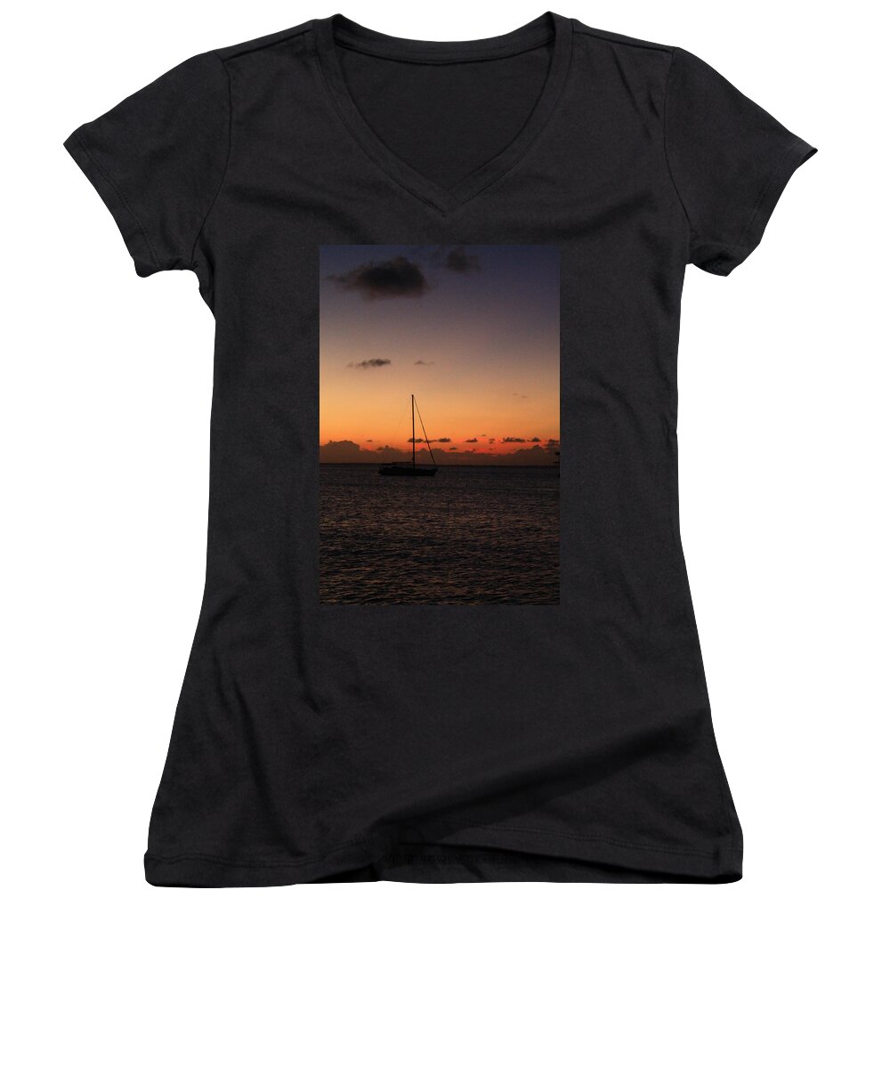 Sailboat Women's V-Neck featuring the photograph Sunset #30 by Catie Canetti