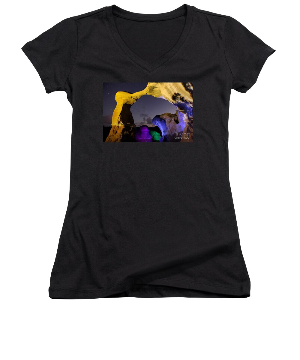 Stars Photography Women's V-Neck featuring the photograph A Night at Metate Arch by Keith Kapple