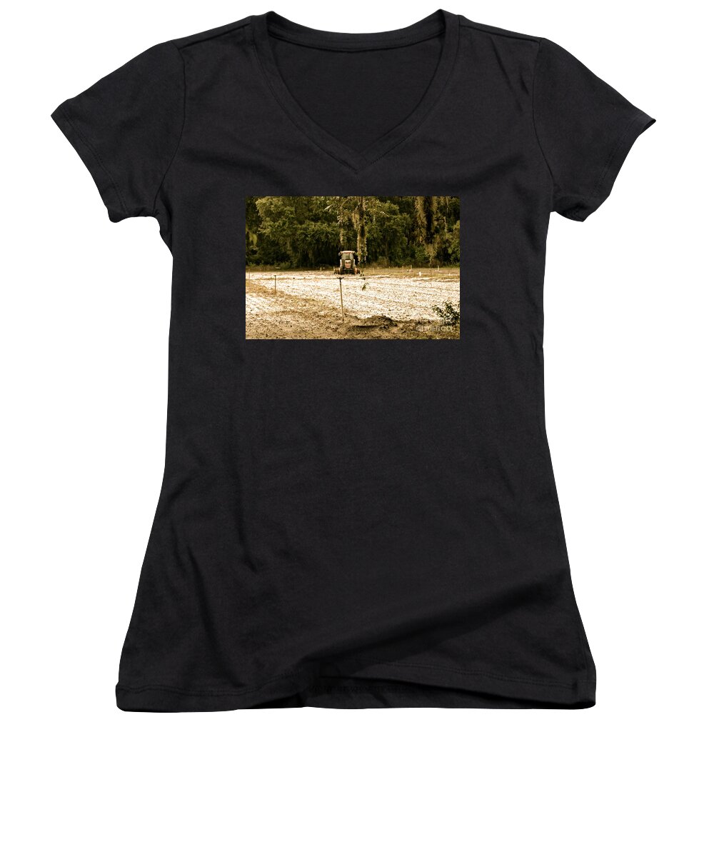 Farm Women's V-Neck featuring the photograph A Time to Plant by Carol Bradley
