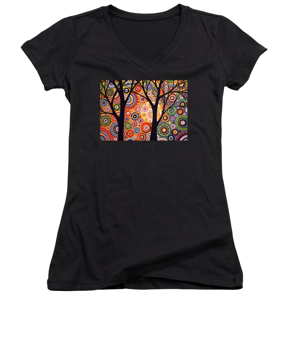 Nature Women's V-Neck featuring the painting Abstract Modern Tree Landscape DISTANT WORLDS by Amy Giacomelli by Amy Giacomelli