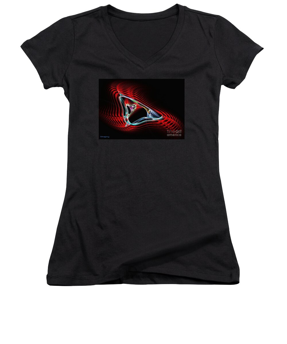 Abstract Women's V-Neck featuring the digital art Apophysis in Red by Greg Moores