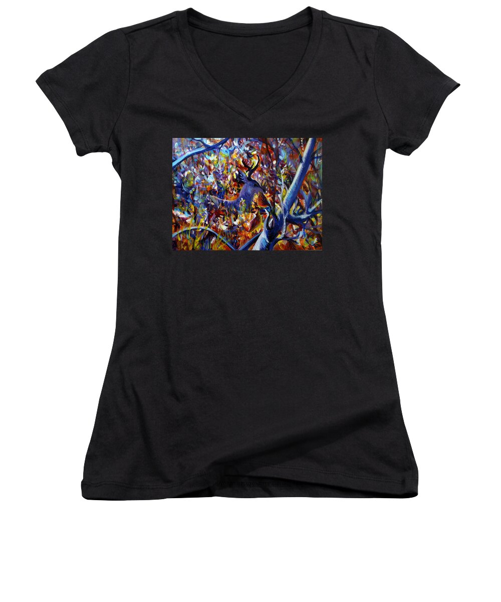 Impressionism Women's V-Neck featuring the painting Autumn Fairy Tale by Anna Duyunova