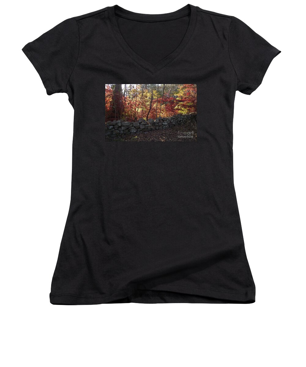 Stone Wall Women's V-Neck featuring the photograph Autumn in New England by Michelle Welles