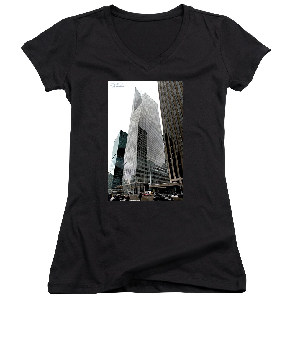 Nyc Women's V-Neck featuring the photograph Bank Of America by S Paul Sahm