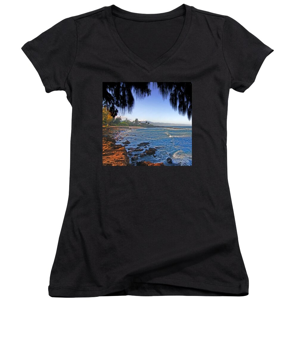 Hawaii Women's V-Neck featuring the photograph Beach on North Shore of Oahu by Gary Beeler
