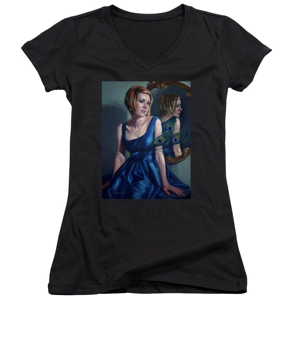 Beautiful Woman Women's V-Neck featuring the pastel Blue by Jean Hildebrant