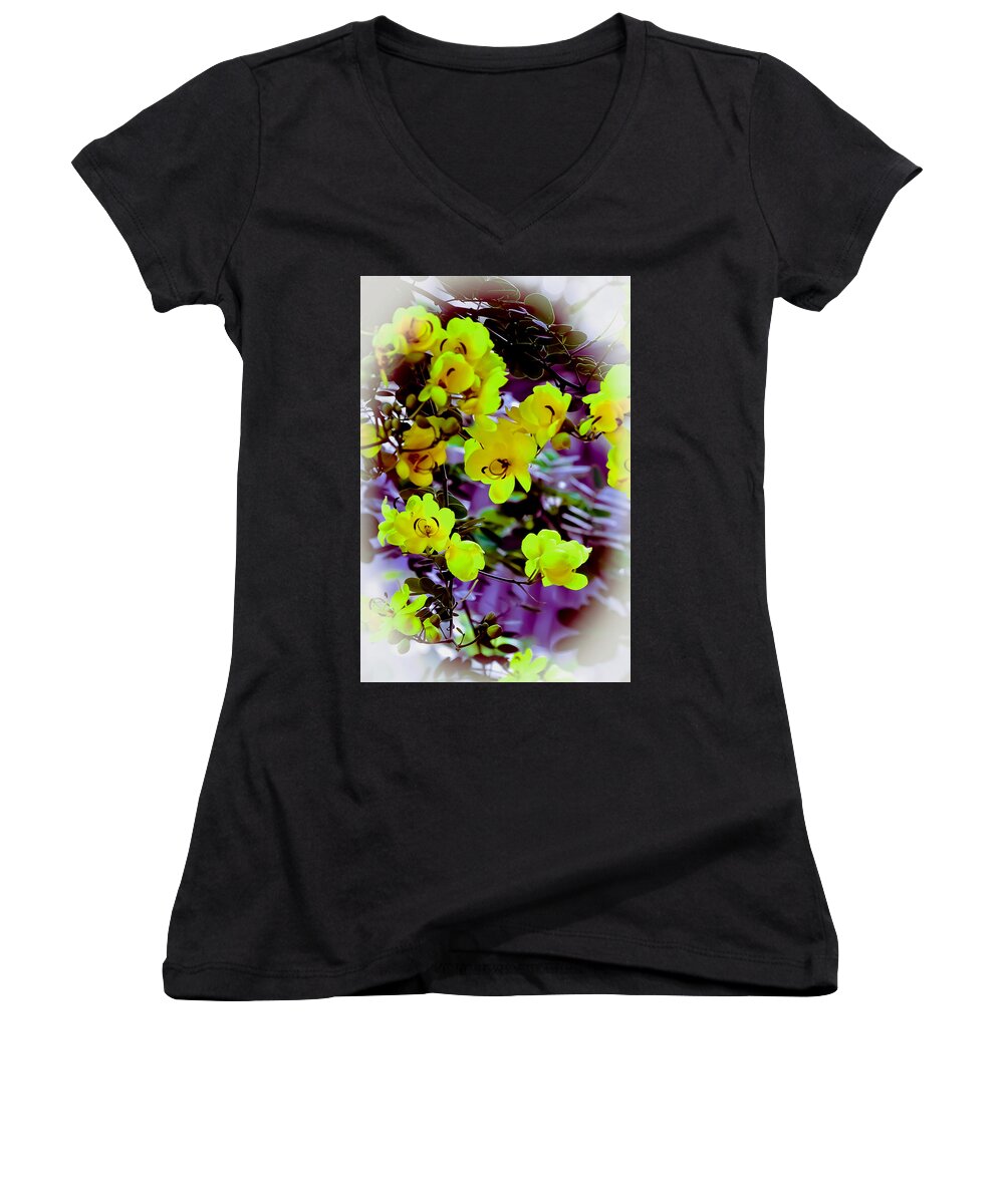 Flowers Women's V-Neck featuring the photograph Buttery Blooms by DigiArt Diaries by Vicky B Fuller