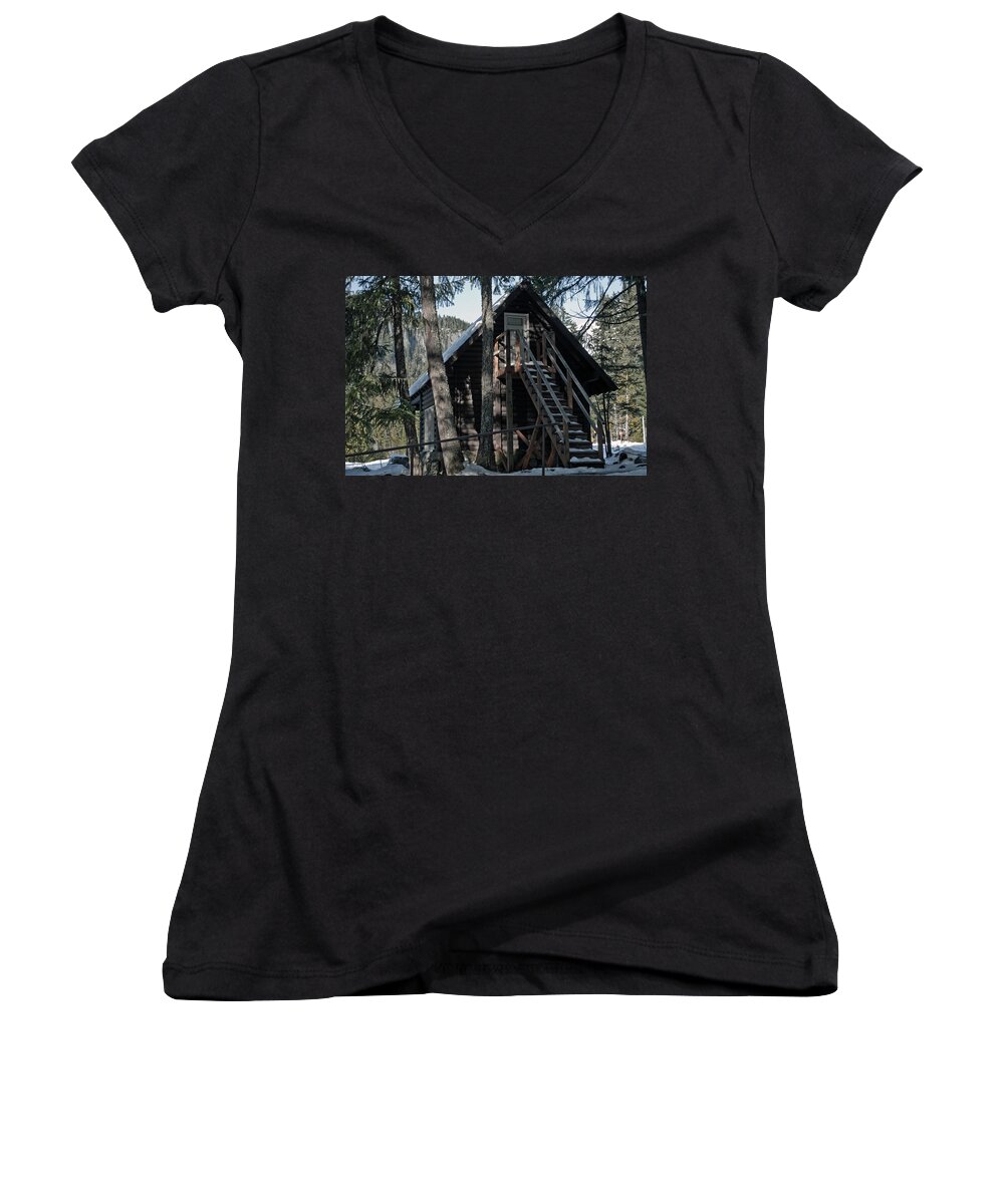 Nature Women's V-Neck featuring the photograph Cabin Get Away by Tikvah's Hope