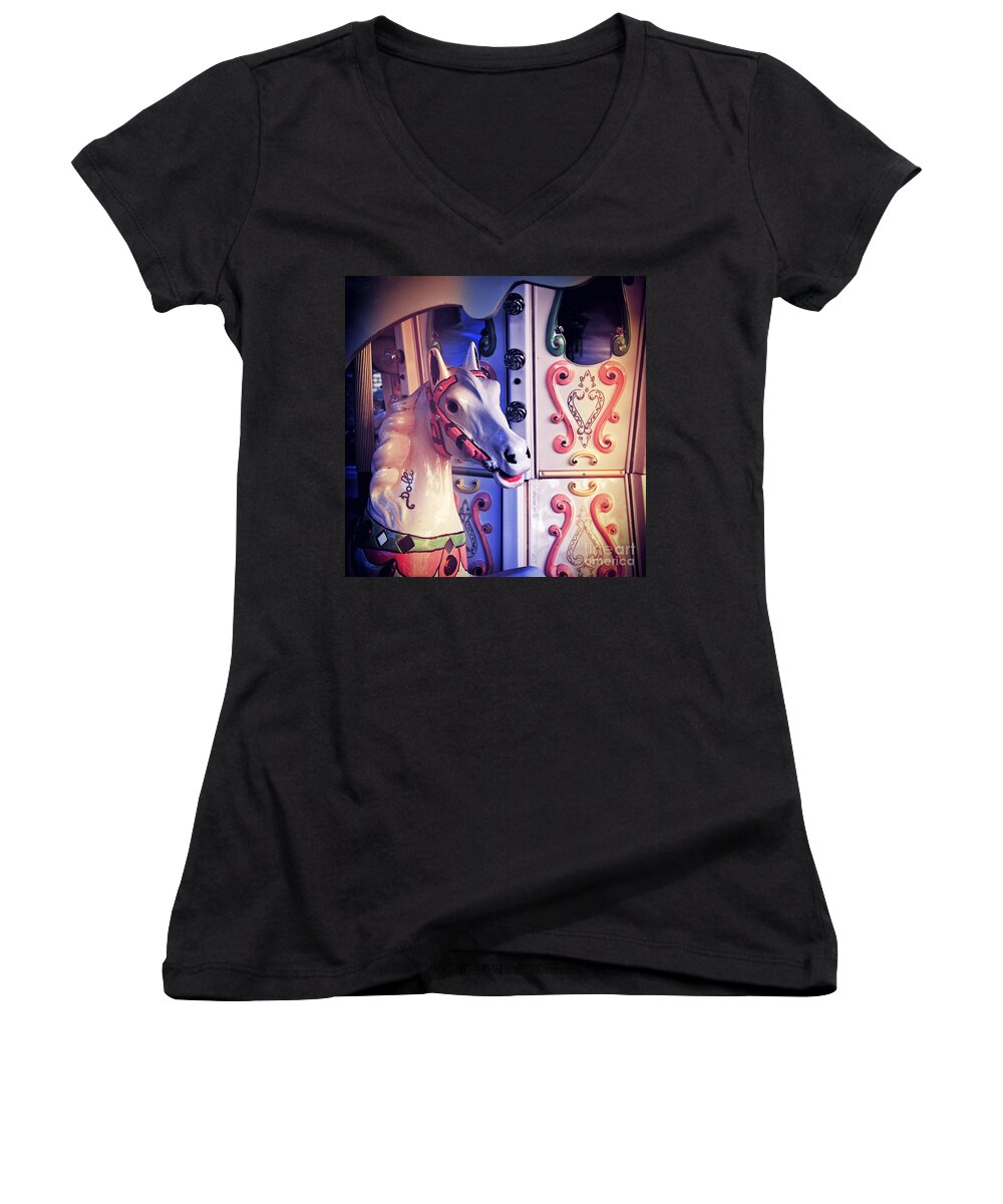 Carousel Women's V-Neck featuring the photograph Carousel horse by Silvia Ganora