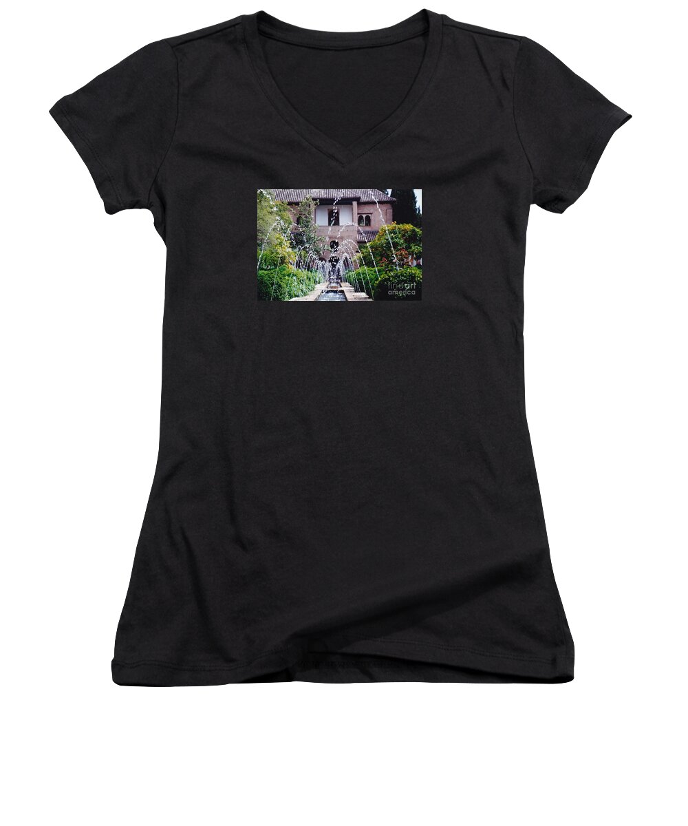 Alhambra Women's V-Neck featuring the photograph Cascading Drops by Barbara Plattenburg