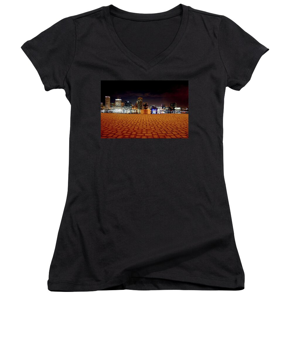 Baltimore Women's V-Neck featuring the photograph Charm City Skyline by La Dolce Vita