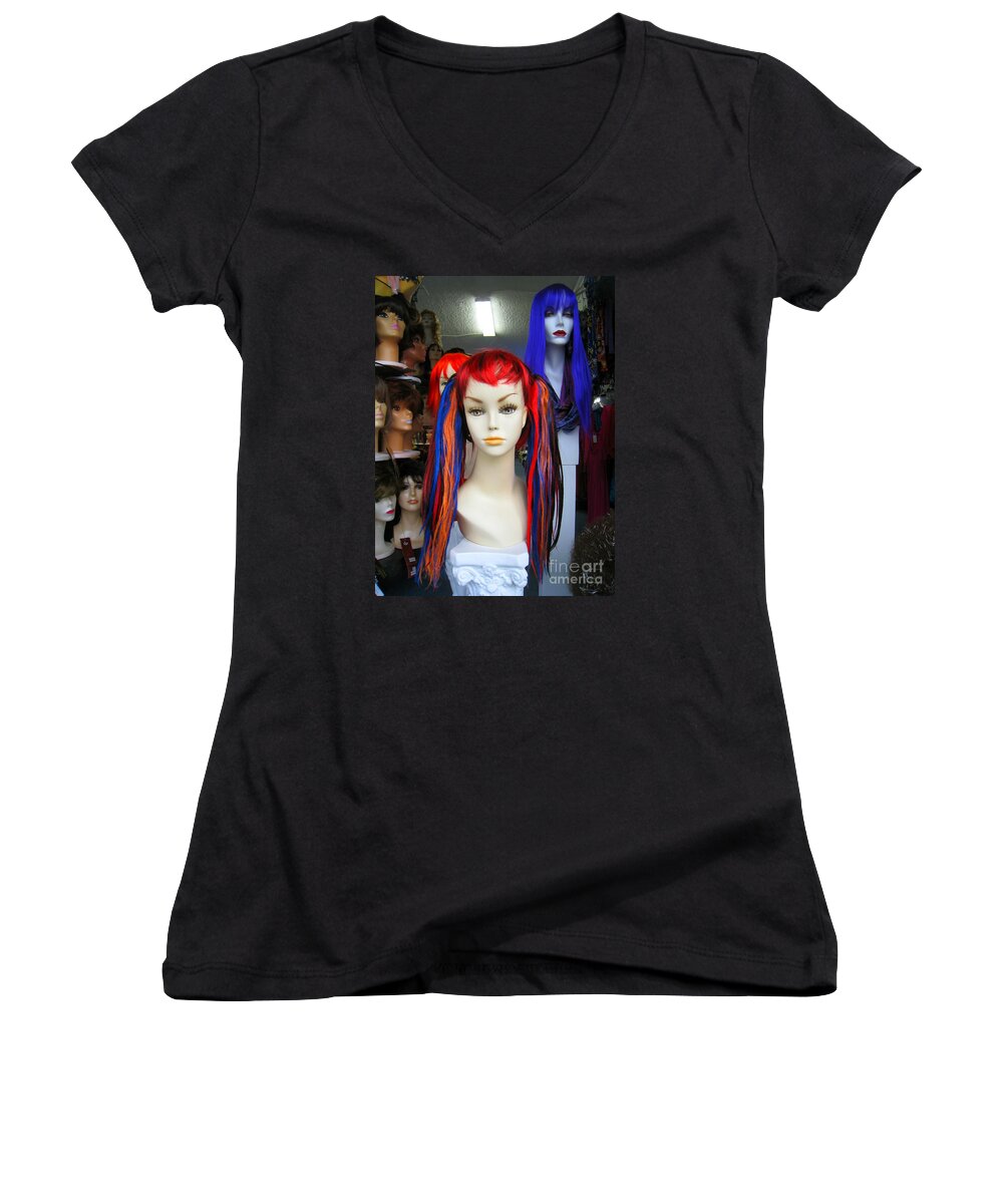 Models Women's V-Neck featuring the photograph Colored Hairdo by John King I I I