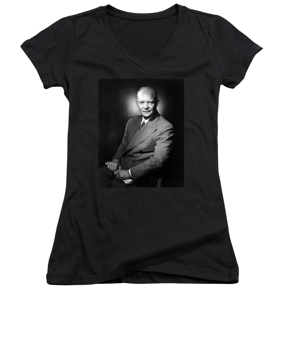 dwight Eisenhower Women's V-Neck featuring the photograph Dwight Eisenhower - President of the United States of America by International Images