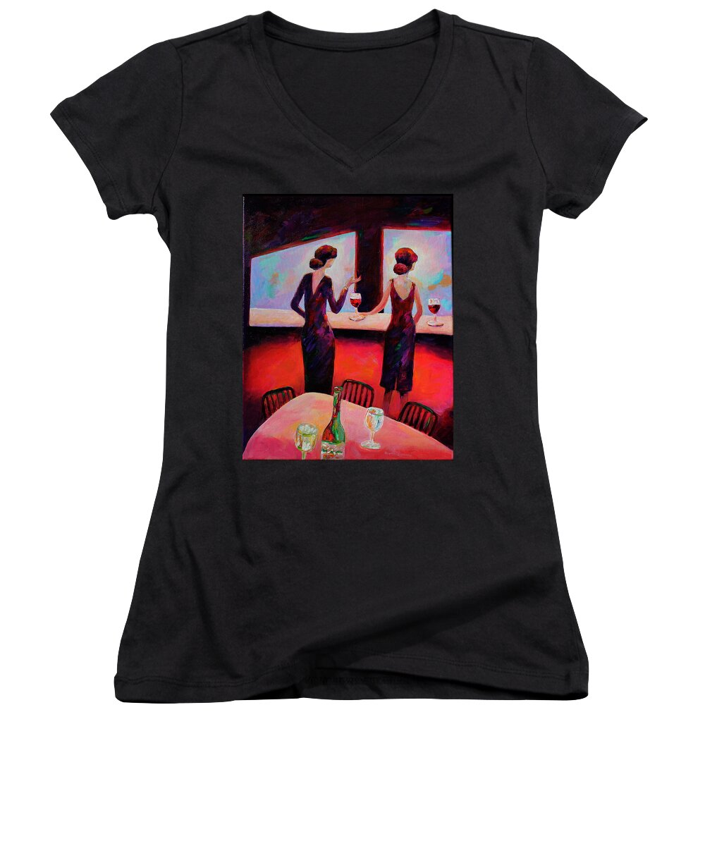 Evening Elegance Women's V-Neck featuring the painting Evening Elegance by Naomi Gerrard