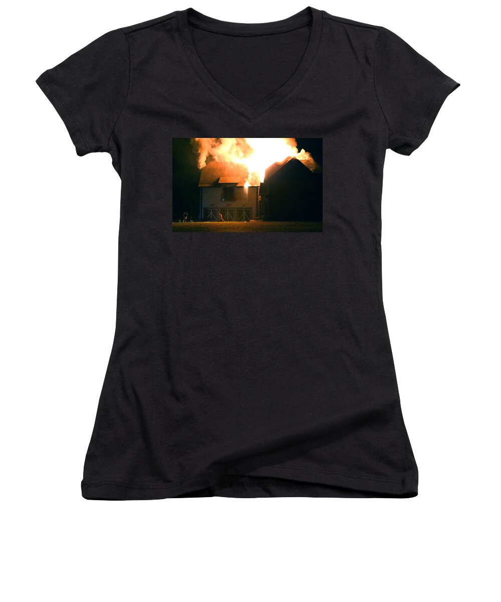 Fire Women's V-Neck featuring the photograph First Responders by Daniel Reed