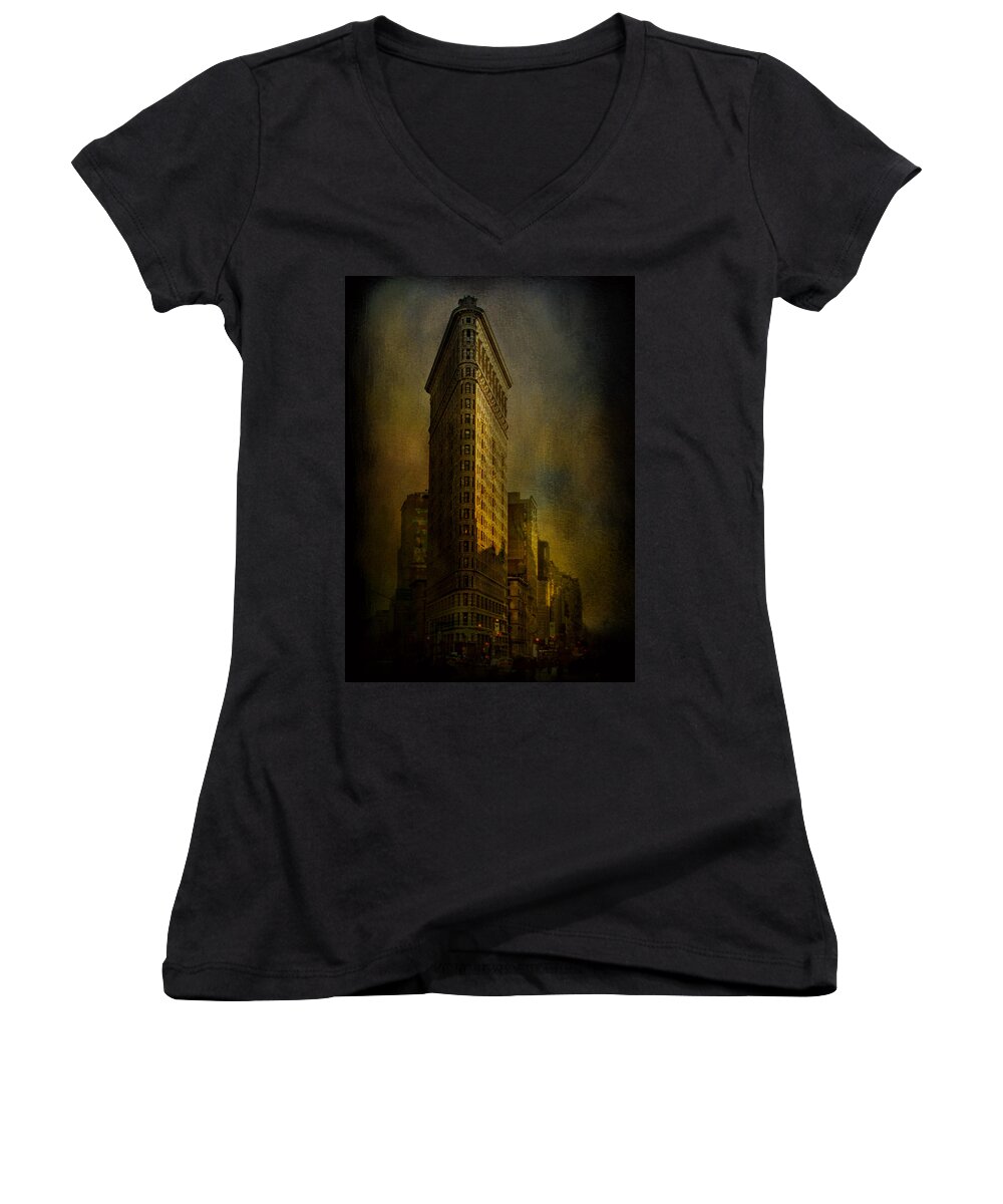 Flatiron Building Women's V-Neck featuring the photograph Flatiron Building...My View..revised by Jeff Burgess