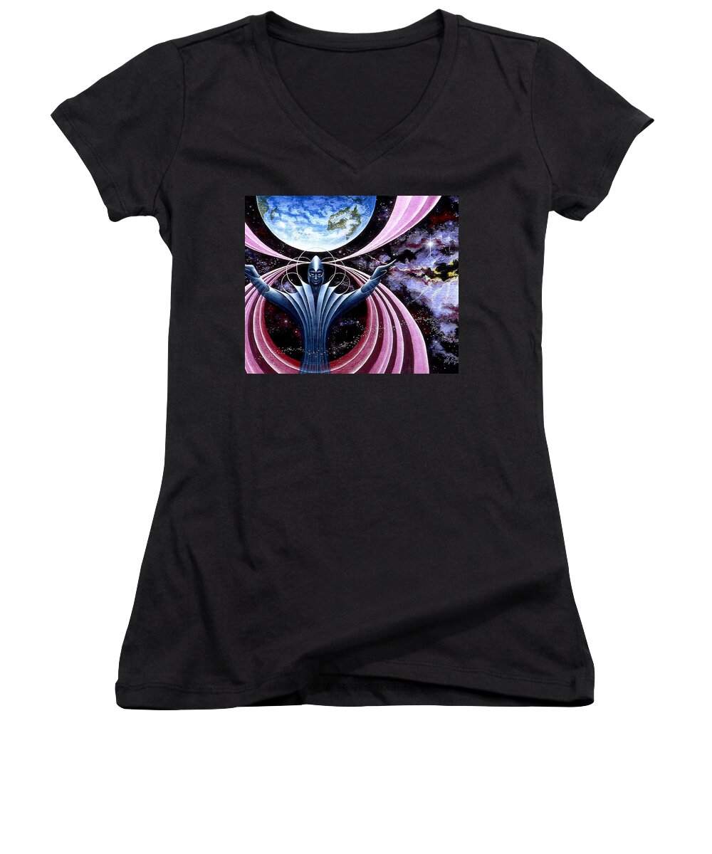 Angel Women's V-Neck featuring the painting Guardian Angel by Hartmut Jager