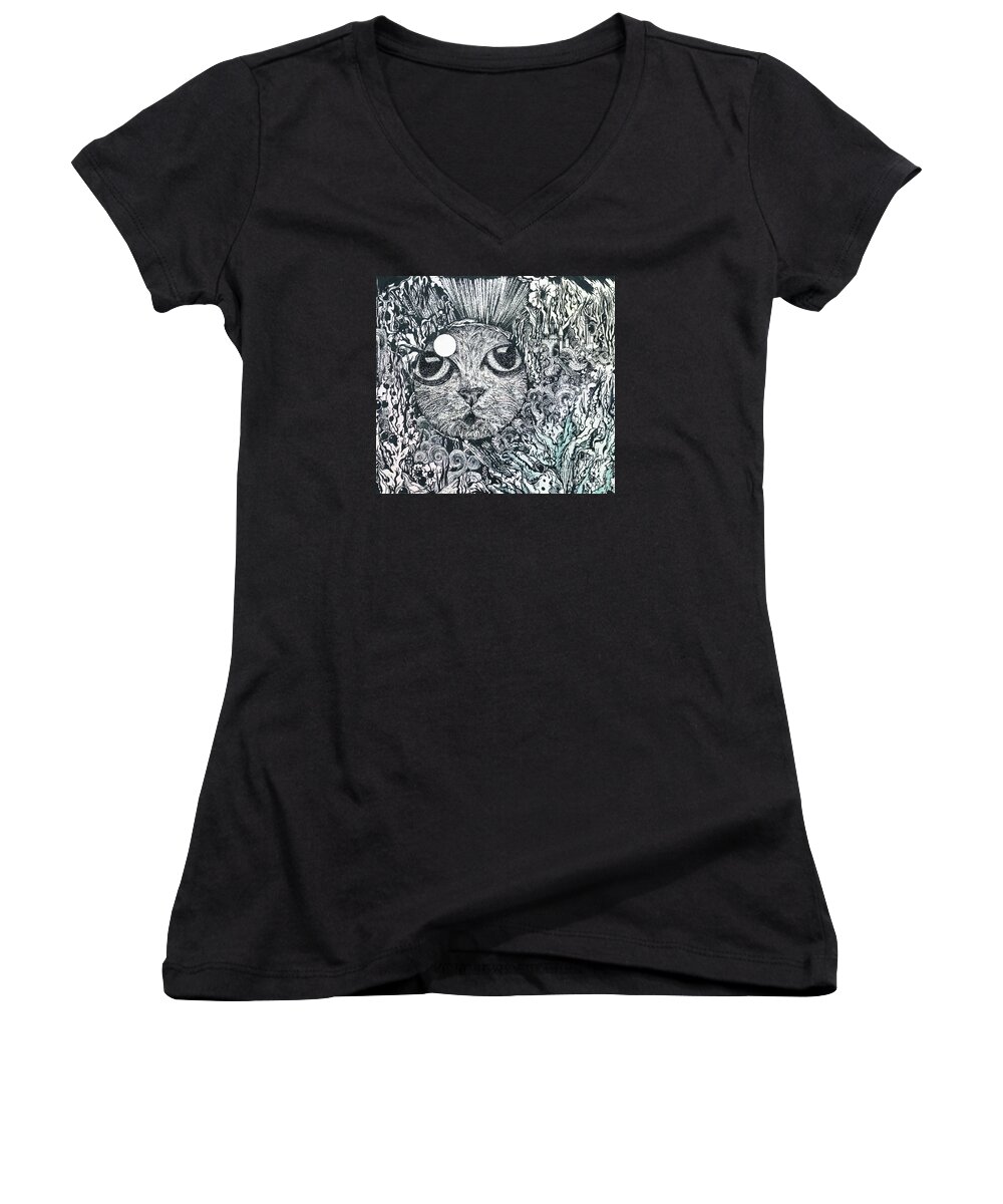 Cat Women's V-Neck featuring the painting Cat in a Fish Bowl by Danielle Scott