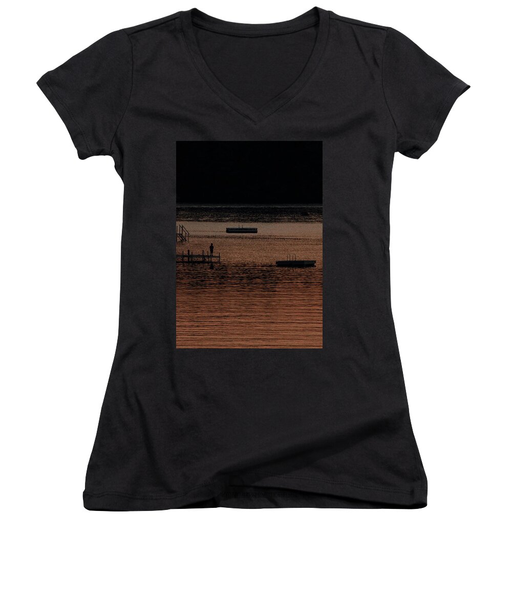 Fishing Women's V-Neck featuring the photograph Last Cast by Jeff Heimlich