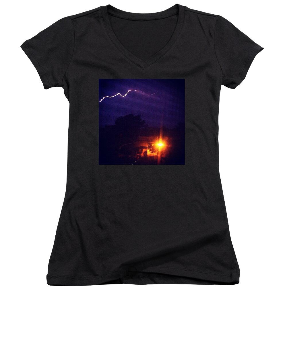 Storm Women's V-Neck featuring the photograph Last Night. #storm #lightning by Katie Cupcakes