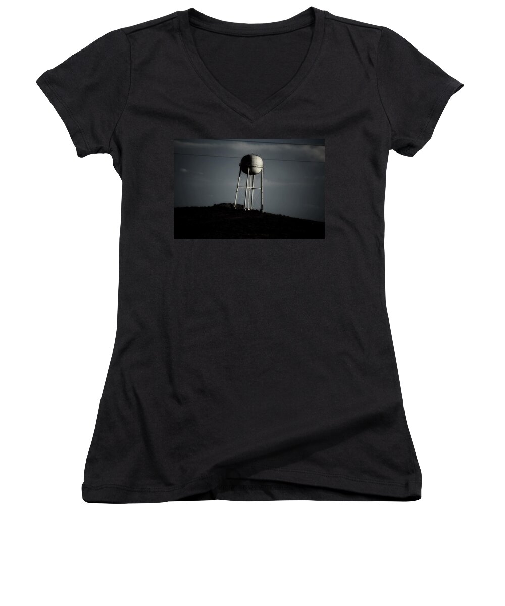Water Tower Women's V-Neck featuring the photograph Lopsided Tower by Jessica S