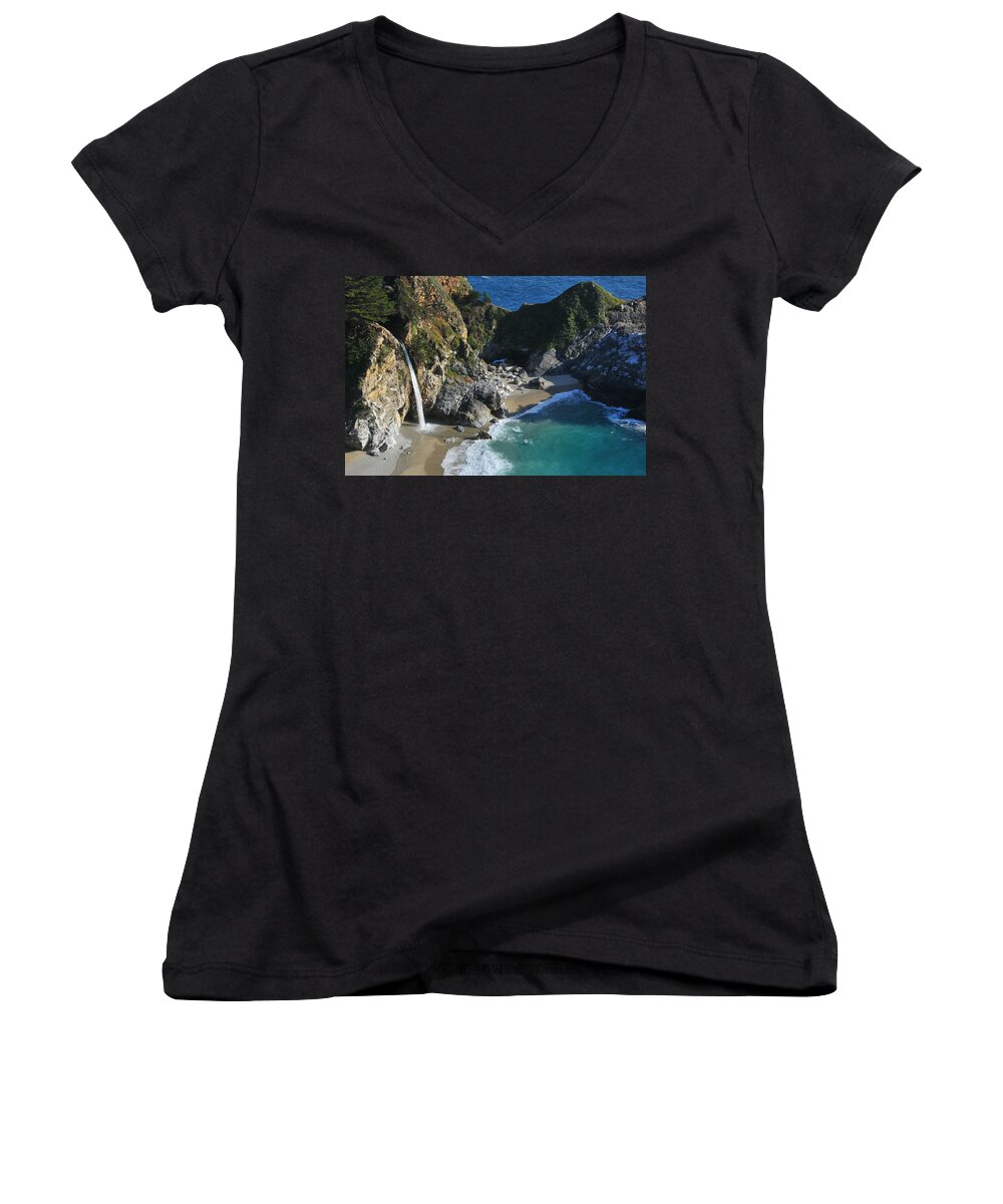 Ca Women's V-Neck featuring the photograph McWay Falls by Lynn Bauer