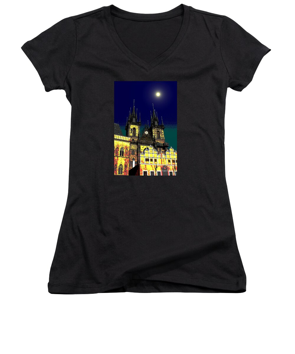 Prague Women's V-Neck featuring the photograph Moonlight by Arturas Slapsys