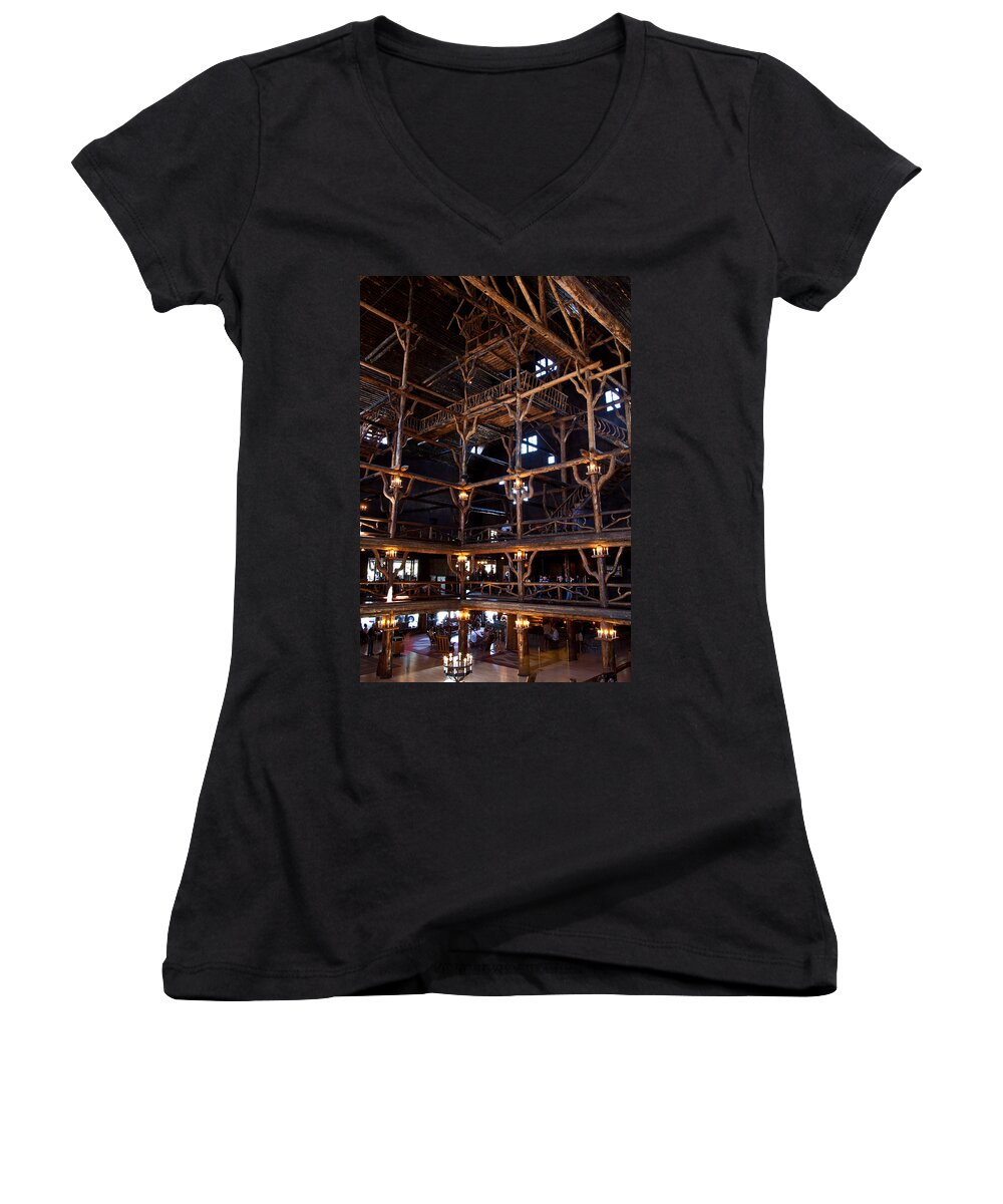 Old Faithful Inn Women's V-Neck featuring the photograph Old Faithful Inn by Ralf Kaiser