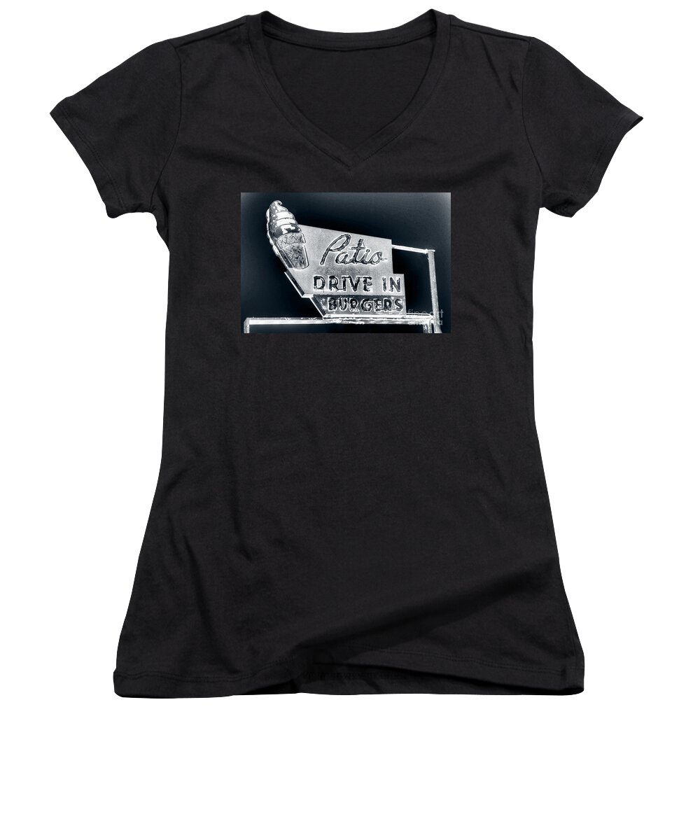 Ice Cream Women's V-Neck featuring the photograph Patio Drive-In Sign by Jim And Emily Bush