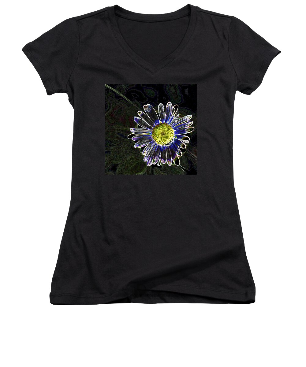 Psychedelic Women's V-Neck featuring the photograph Psychedelic Daisy by Bob Johnson