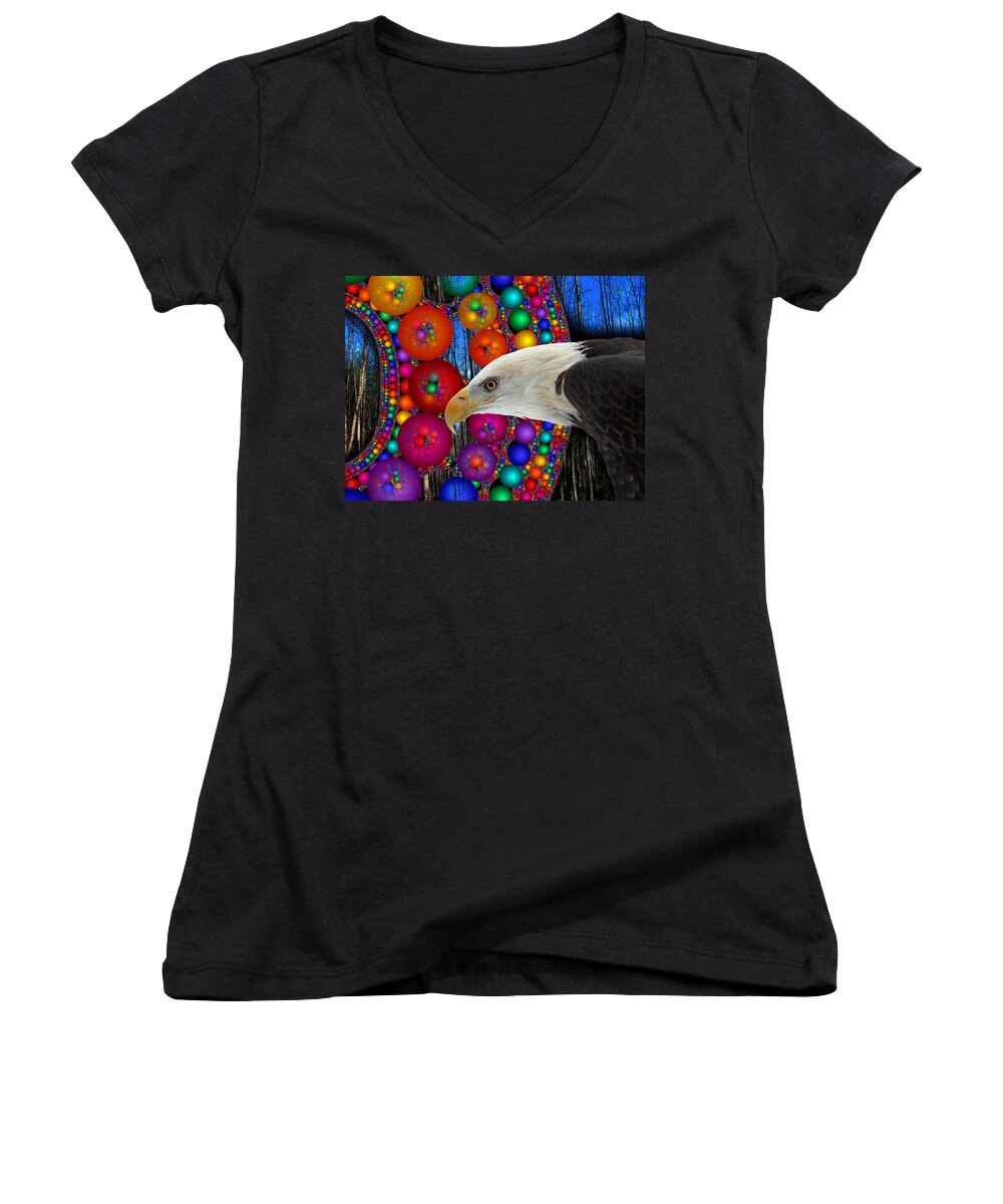 Eagle Women's V-Neck featuring the digital art Rain Dance- by Robert Orinski