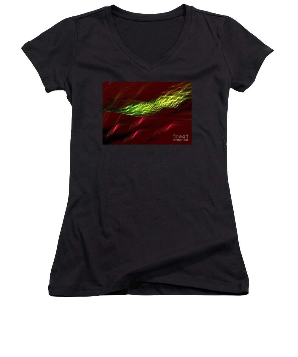 Abstract Women's V-Neck featuring the digital art Red Highlights by Greg Moores