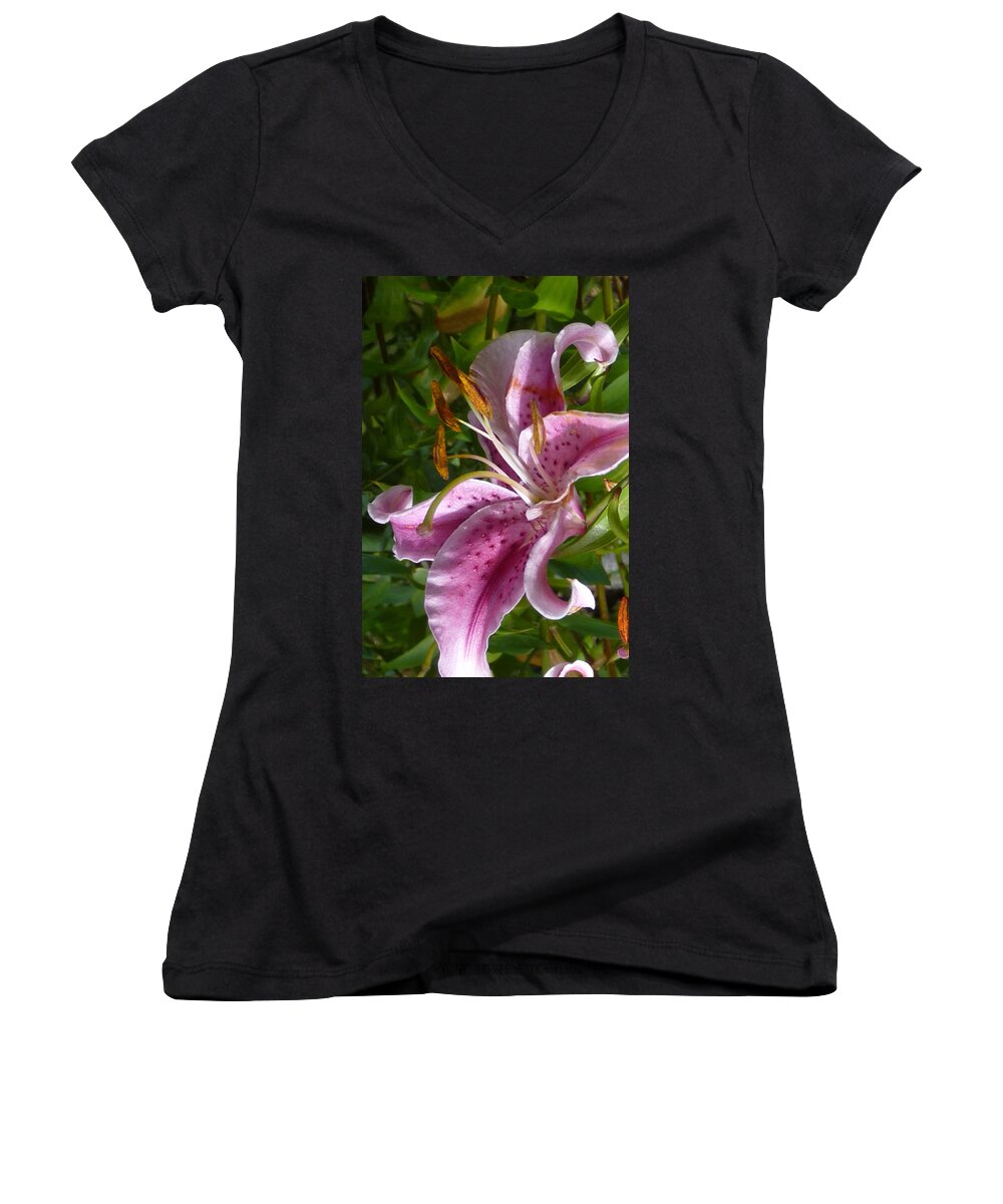 Lily Women's V-Neck featuring the photograph Rubrum Lily by Carla Parris