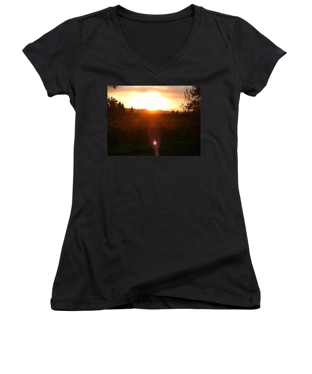 Napa Valley Women's V-Neck featuring the photograph Russian River Sunrise by Kathy Corday