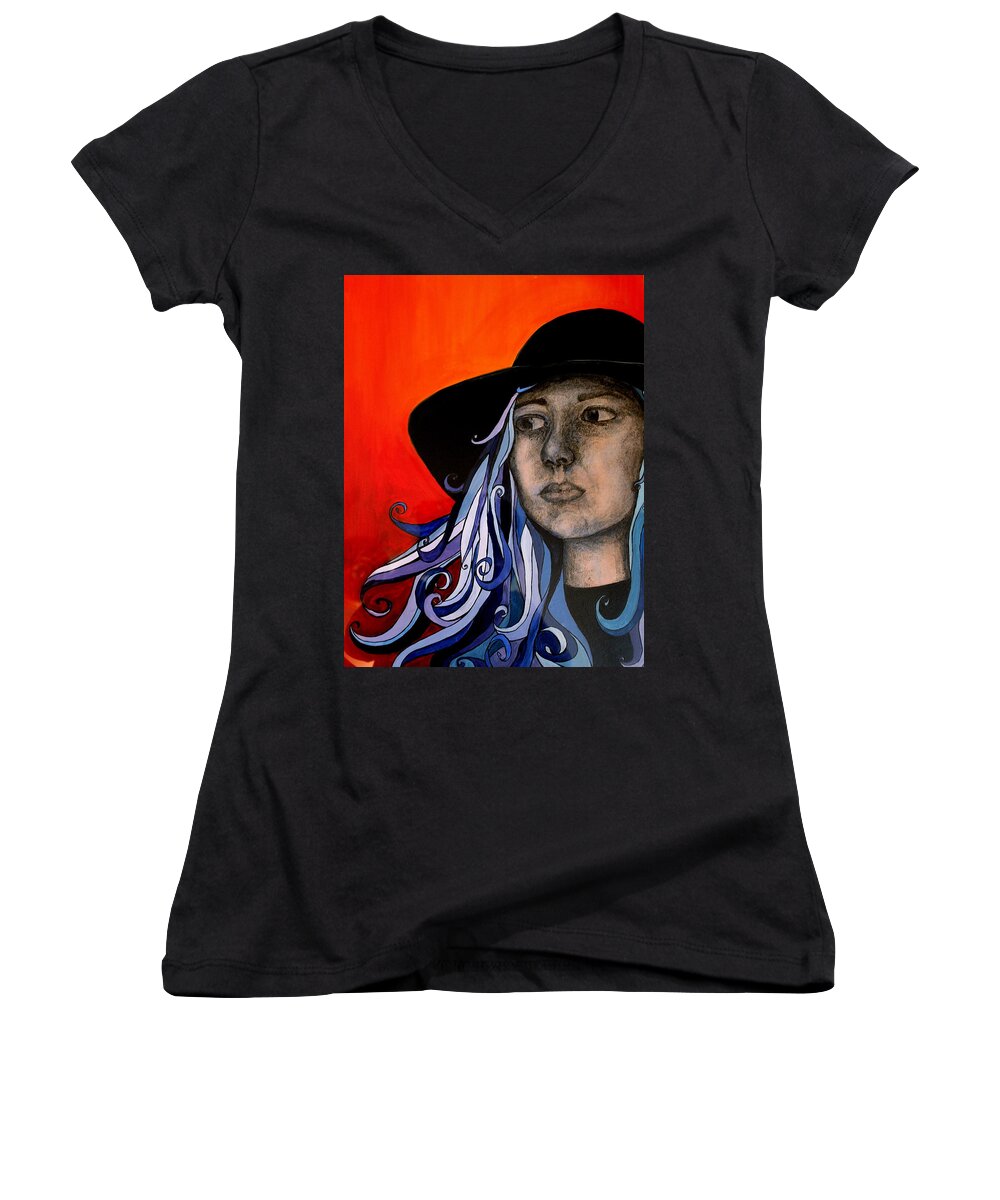 Portrait Women's V-Neck featuring the painting Self Portrait by Kate Fortin