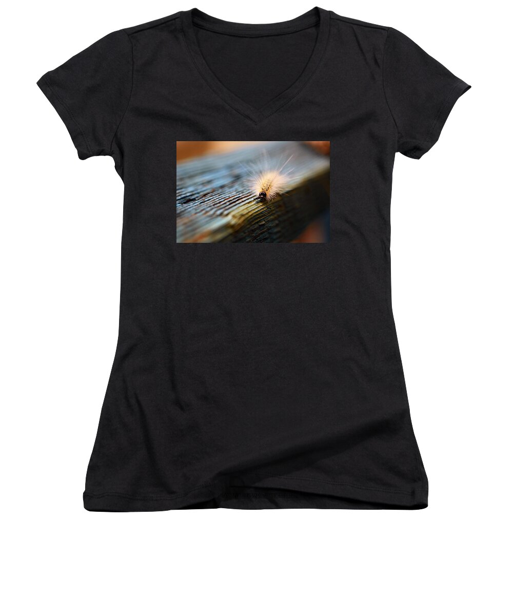 Caterpillar Women's V-Neck featuring the photograph Something Wicked This Way Comes by Lori Tambakis