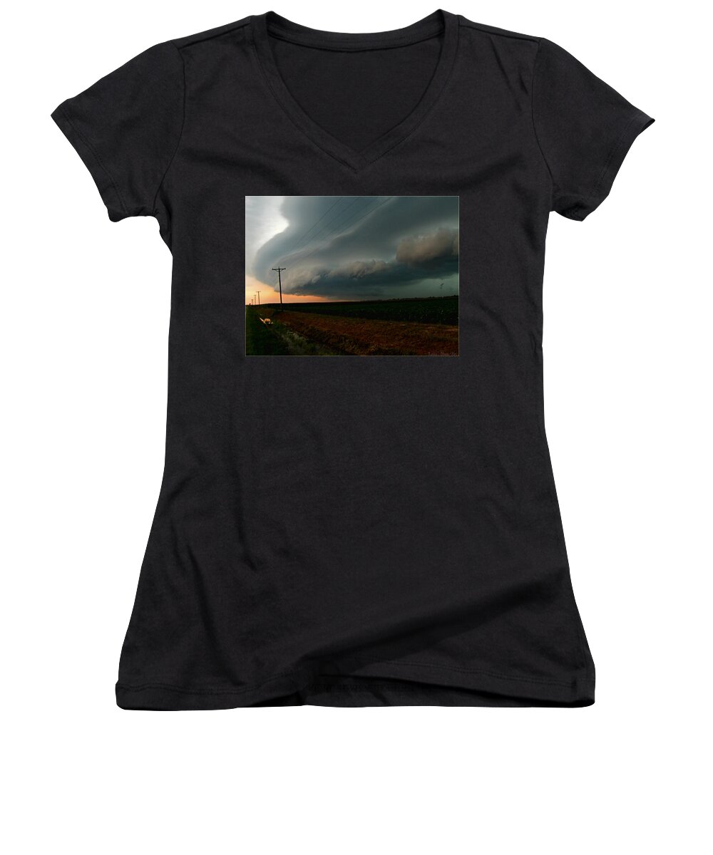 Clouds Women's V-Neck featuring the photograph Storm Front by Debbie Portwood