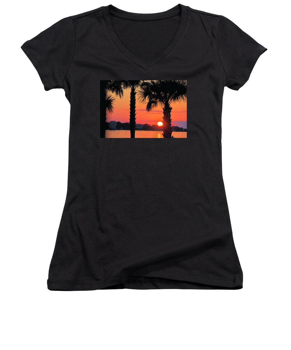 Seascapes Women's V-Neck featuring the photograph Tangerine Dream by Jan Amiss Photography