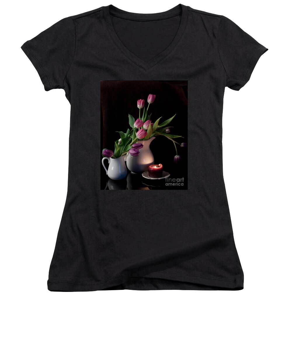 Tulips Women's V-Neck featuring the photograph The Beauty of Tulips by Sherry Hallemeier